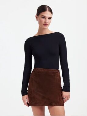 Alexa Chung for Madewell Chocolate Brown Calf Suede Mini Skirt